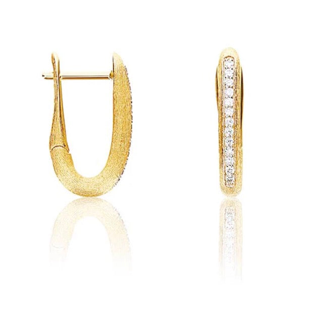 Hand Engraved Gold and Diamond Small Hoop Earrings