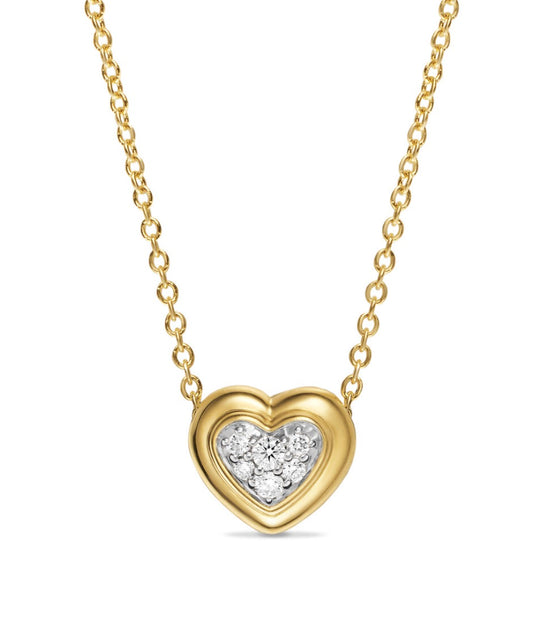 Puffy Heart Pendant Necklace in 18K Yellow Gold with Diamonds, 7.8mm