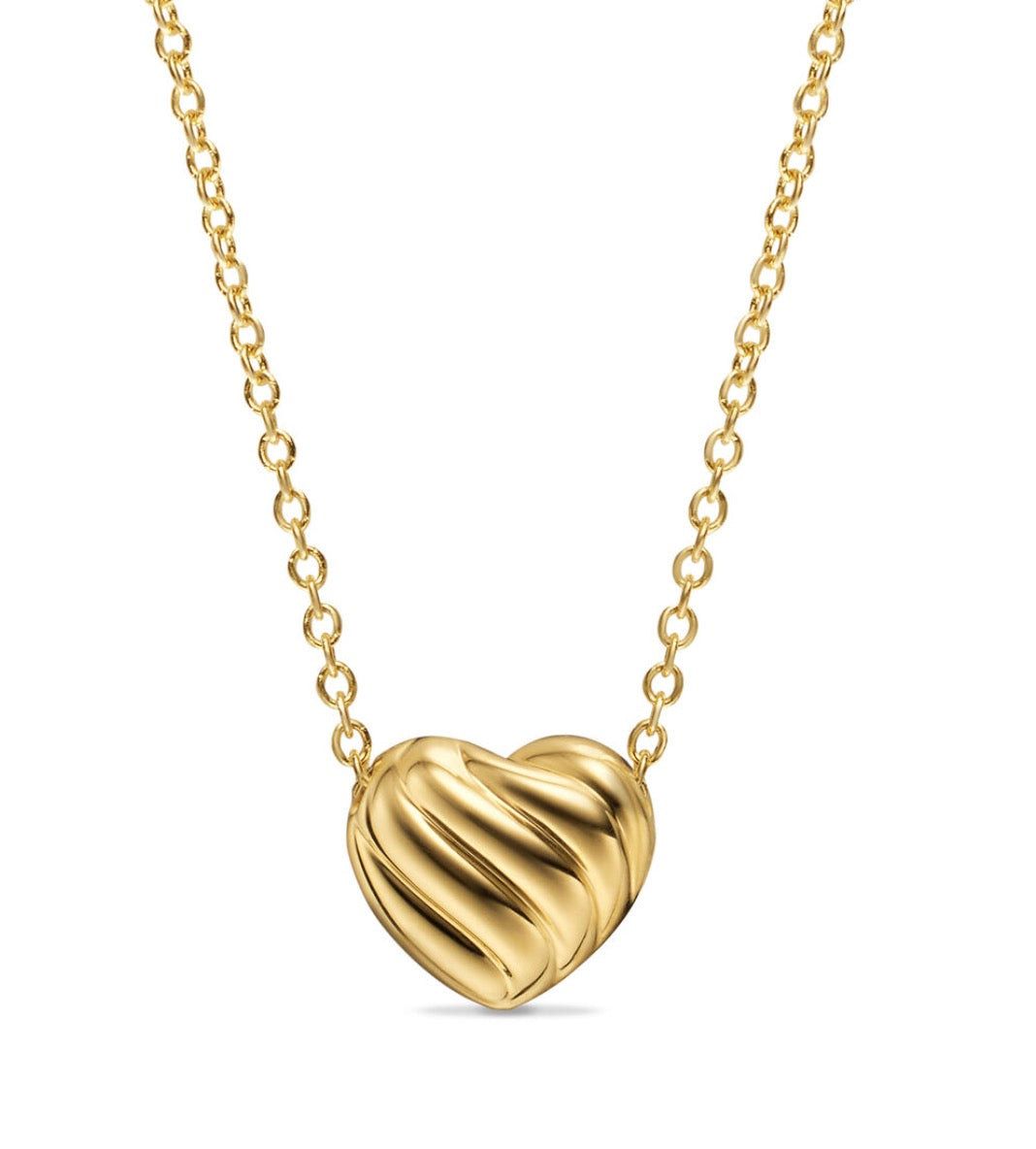 Puffy Heart Pendant Necklace in 18K Yellow Gold with Diamonds, 7.8mm