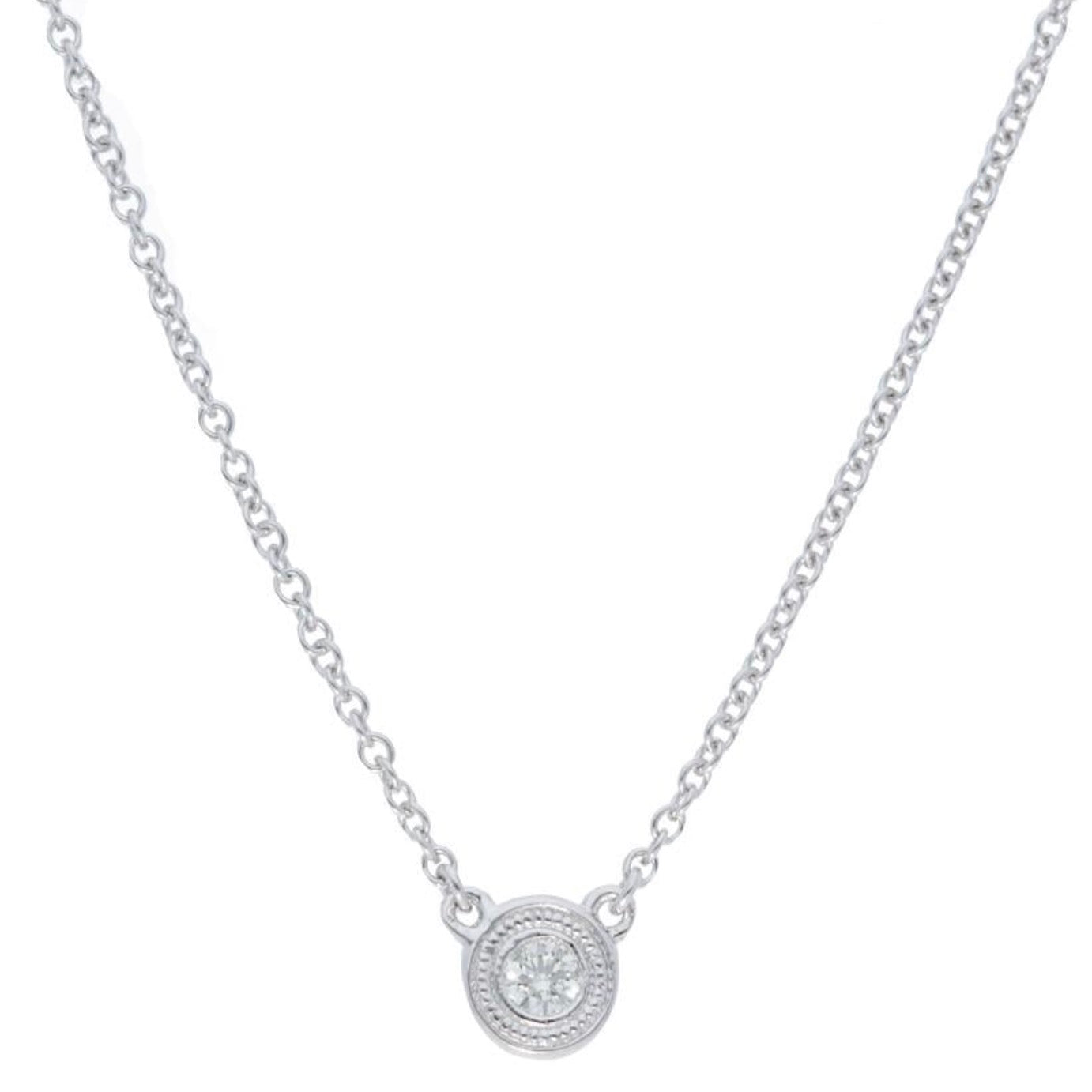 Bezel Set Diamond Necklace in White Gold