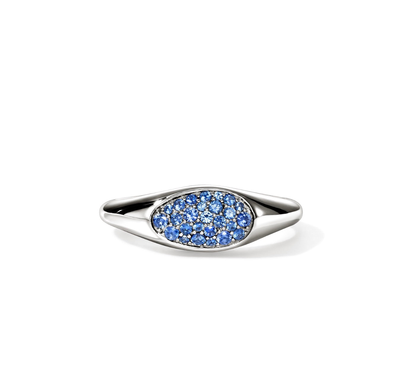 JOHN HARDY SS PEBBLE SMALL RING WITH BLUE SAPPHIRES, SIZE 6.