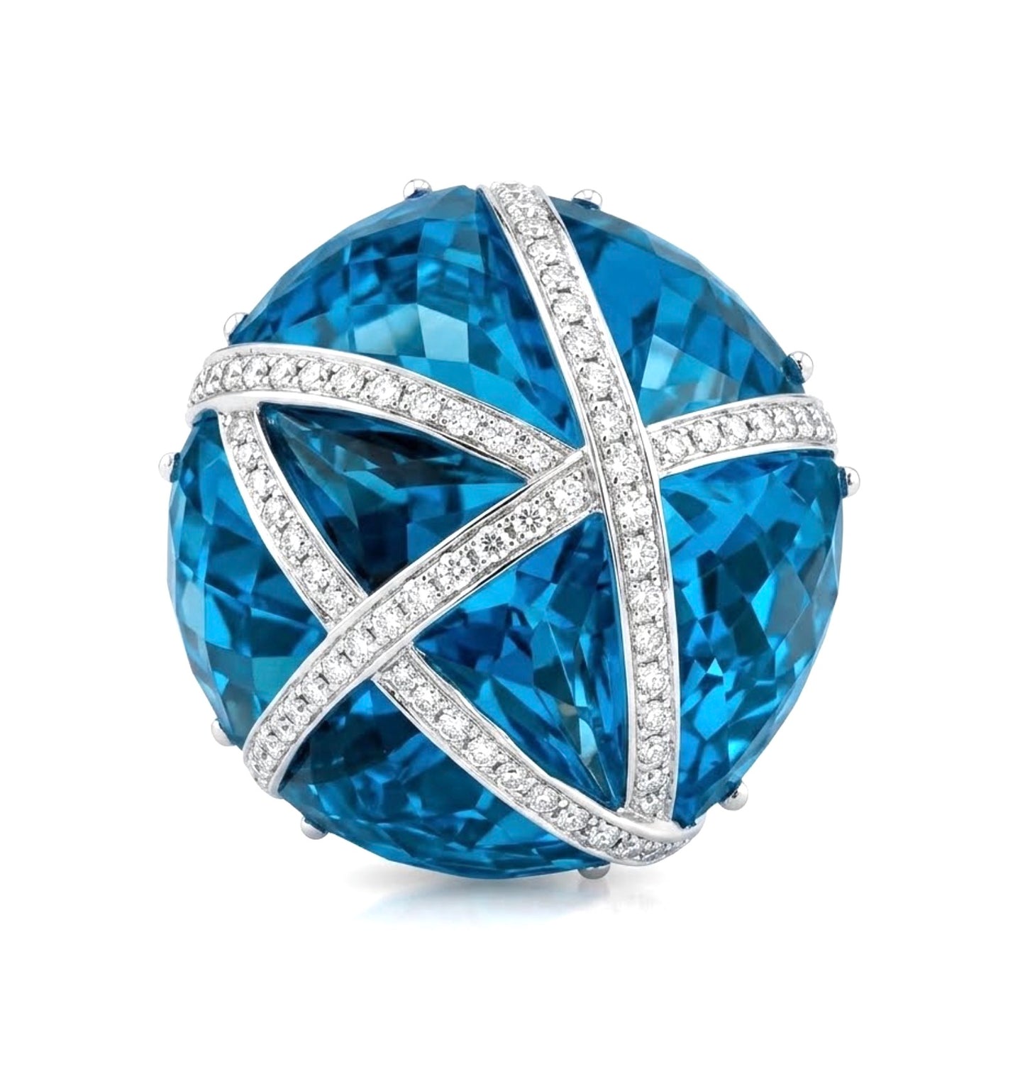Blue Topaz Ring with Criss-Cross Diamonds