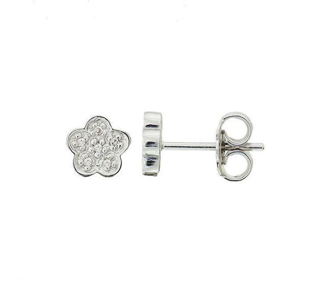 Diamond Flower Earrings in Sterling Silver