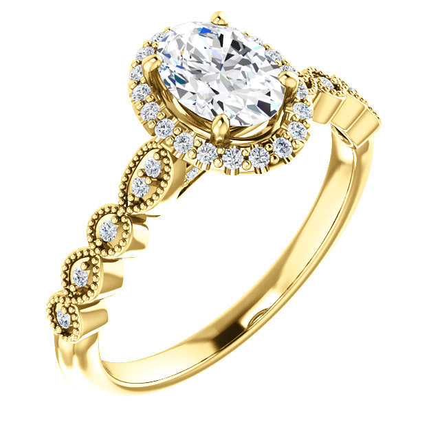 Vintage Style Setting for Oval with Scalloped Shank & Side Diamonds