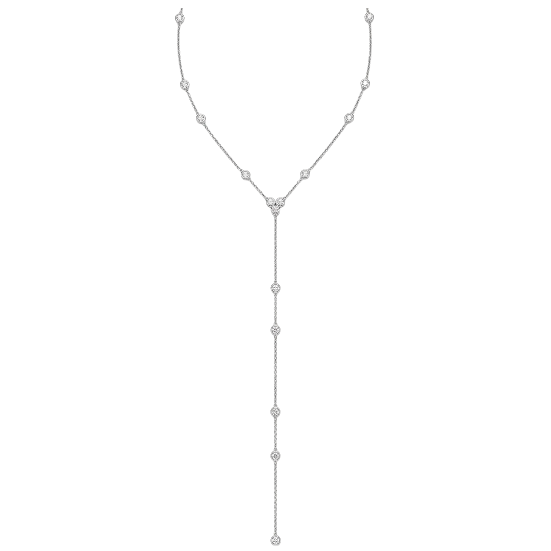 Diamond Station Drop Lariat Necklace in White Gold