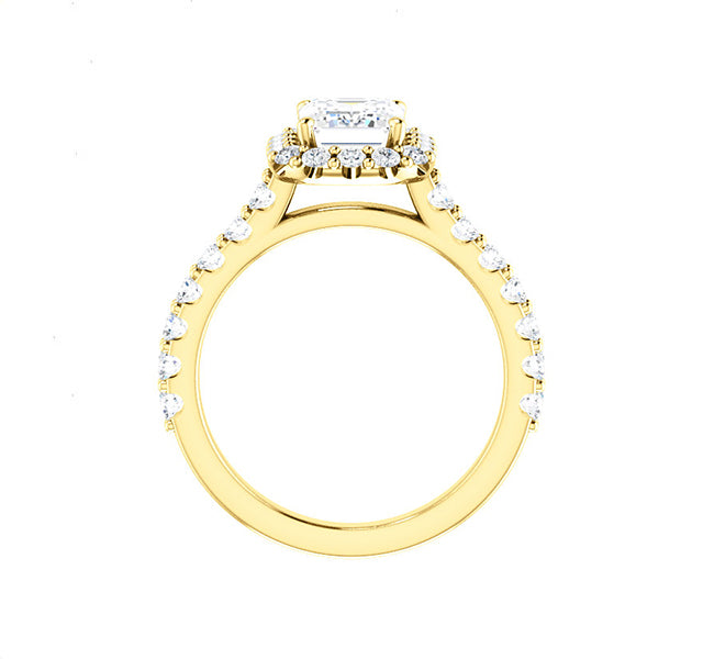 Emerald Cut Halo Setting with Diamonds in Shank