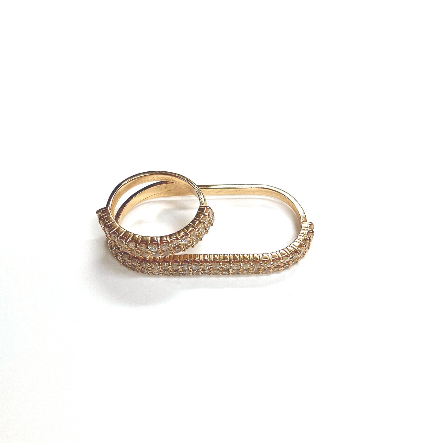 Two-Row Double Finger Ring with Diamonds