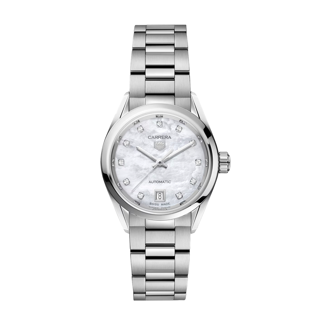 29mm 'Carrera' Calibre 9 Automatic Mother-of-Pearl Diamond Dial Stainless Steel Watch