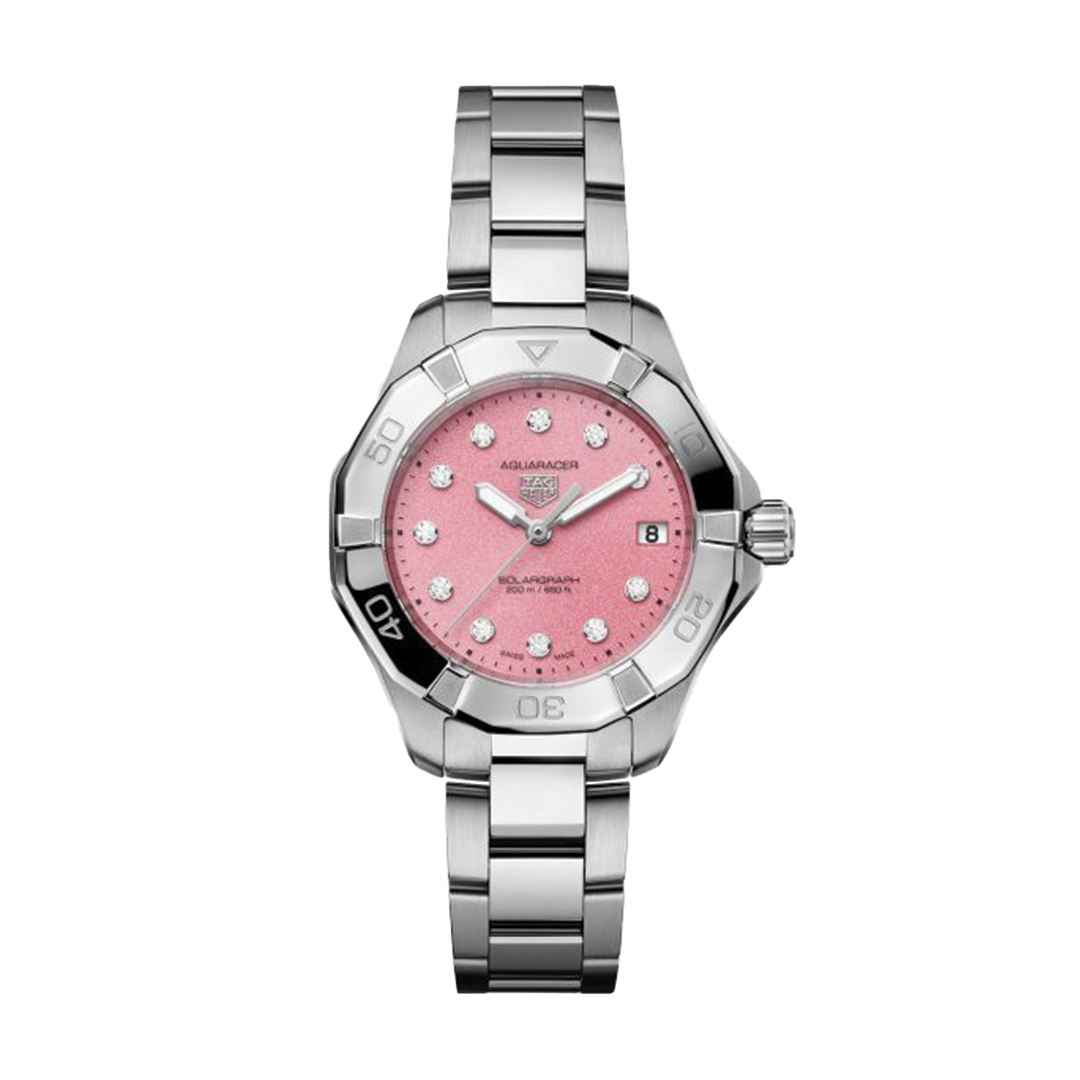 34mm Aquaracer Solargraph Women's Watch with Pink Dial and Diamond Markers