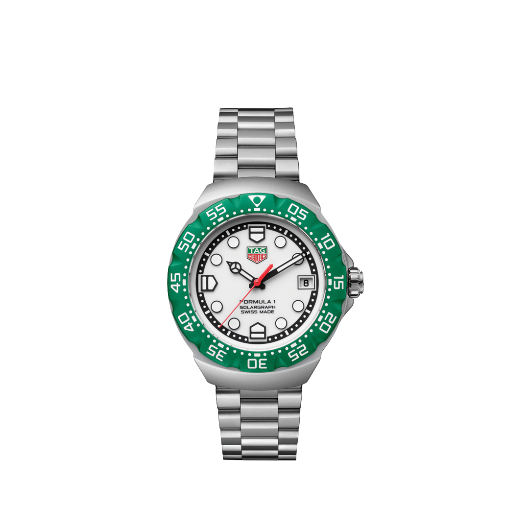 38mm Formula 1 Solargraph Watch with White Opalin Dial & Green Bezel