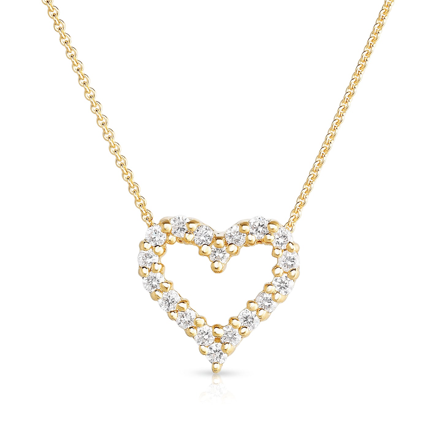 Small Diamond Outline Heart Pendant in Yellow Gold