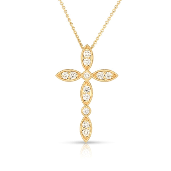 Milgrain Diamond Cross In Yellow Gold