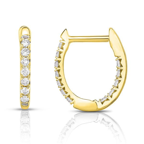 13mm Oval Huggie Hoop Earrings with Diamonds
