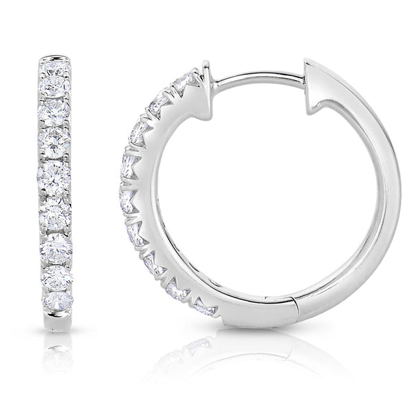 White Gold and Diamond French Cut Hoops