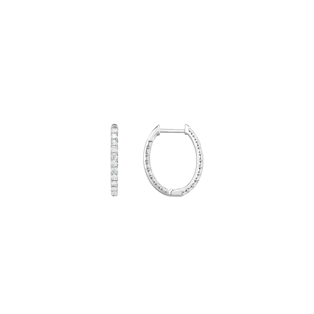 In/Out Diamond Oval Hoops in White Gold