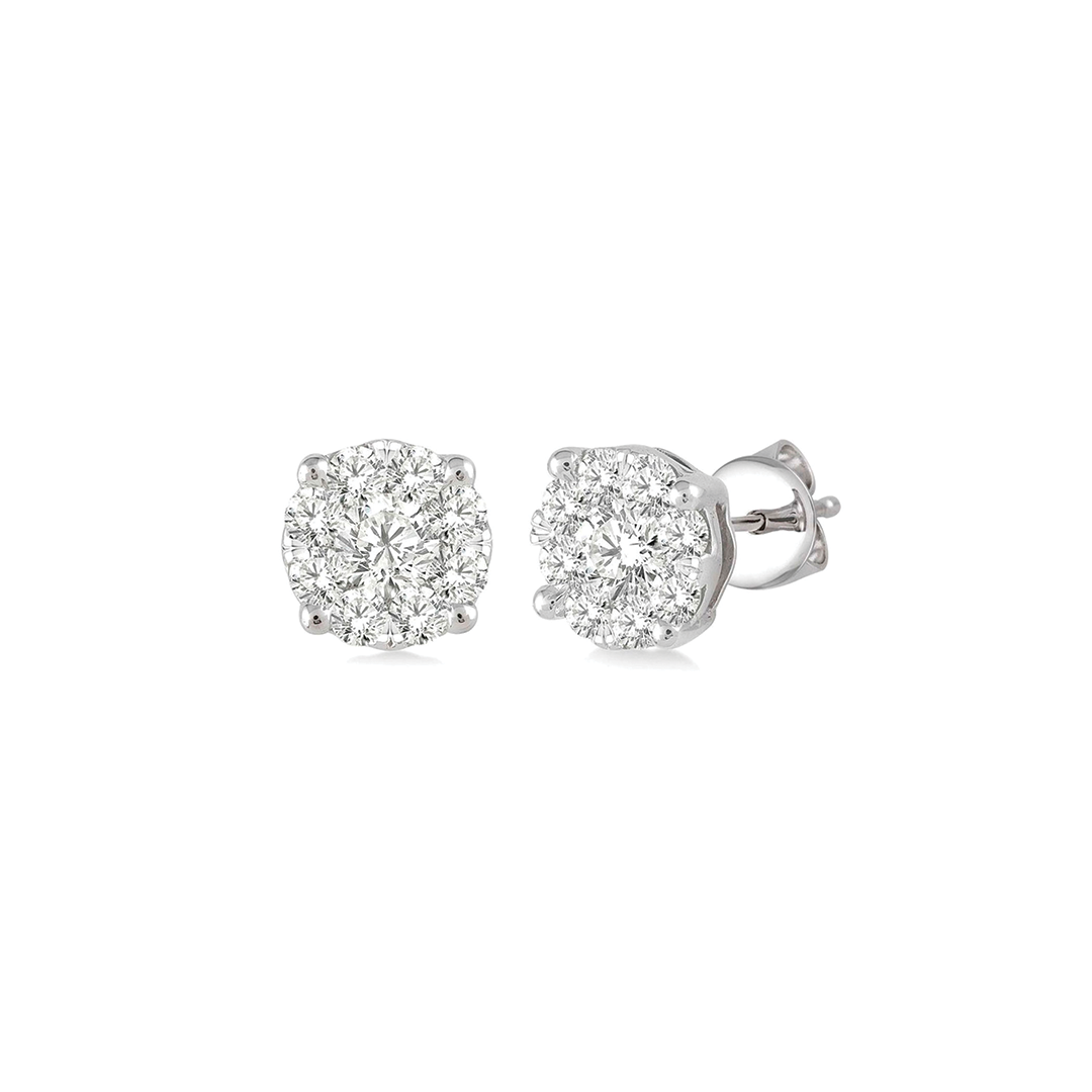 Round Diamond Cluster Studs in 14k White Gold