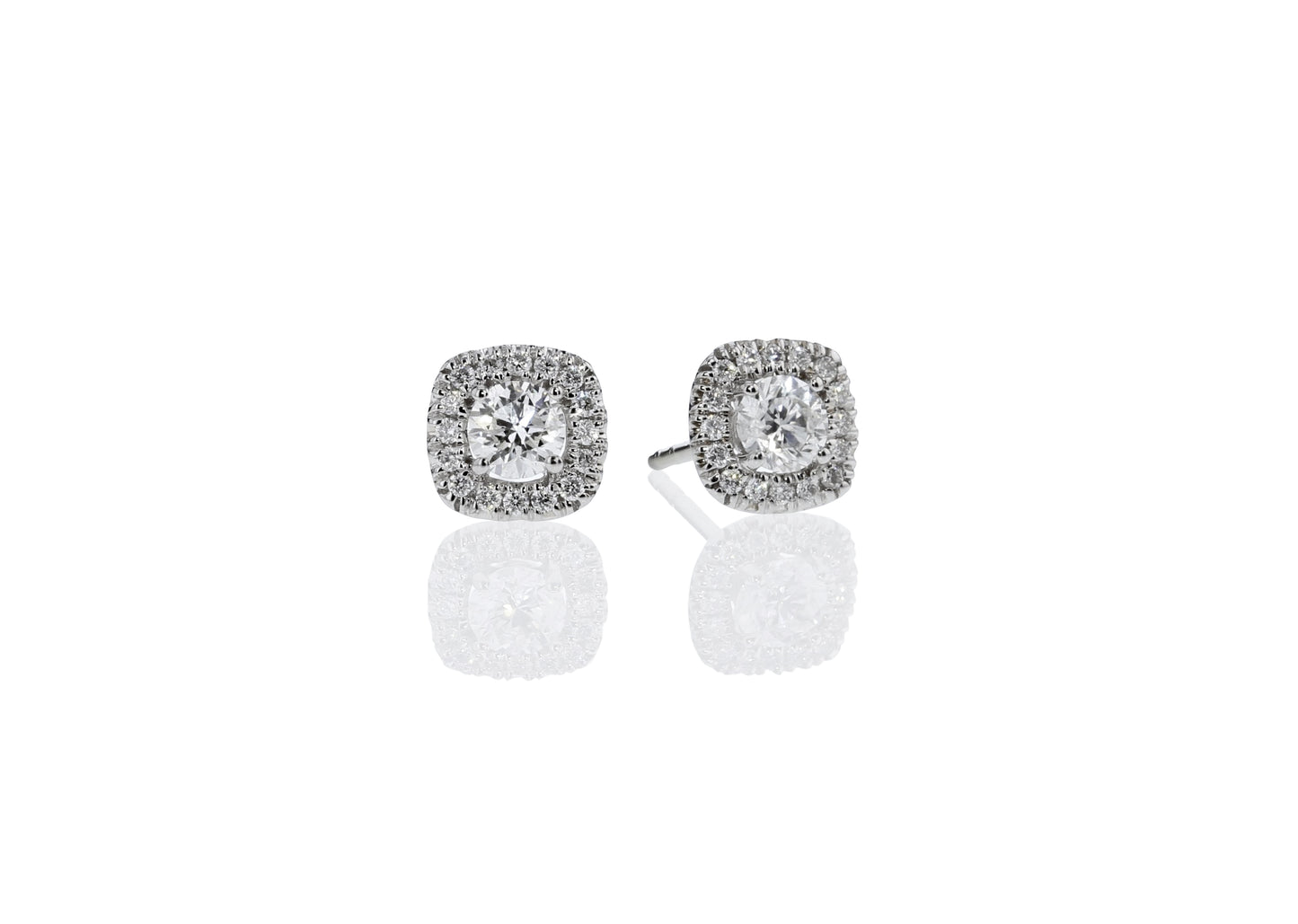 Cushion Halo Stud Earrings .50tw