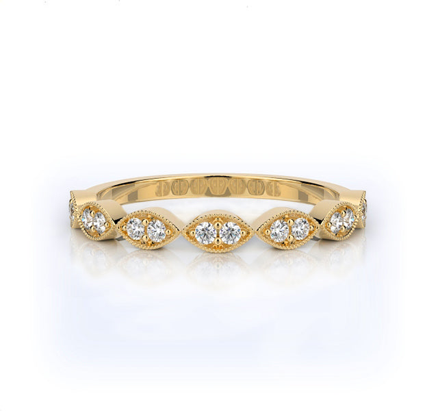 Beadset and Milgrain Marquise Shape Band in Yellow Gold