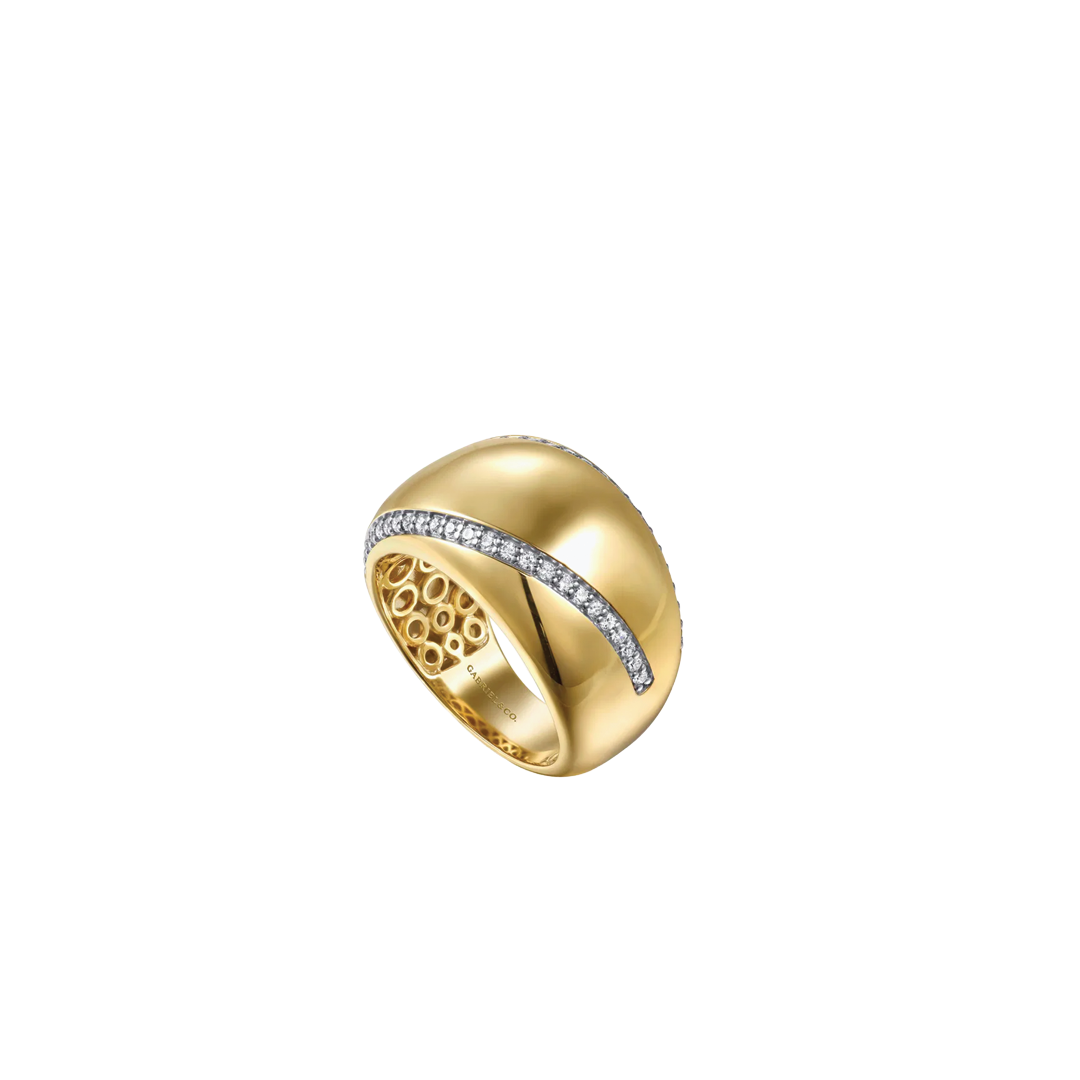 Gold Wide Band Ring with Diamond Lines