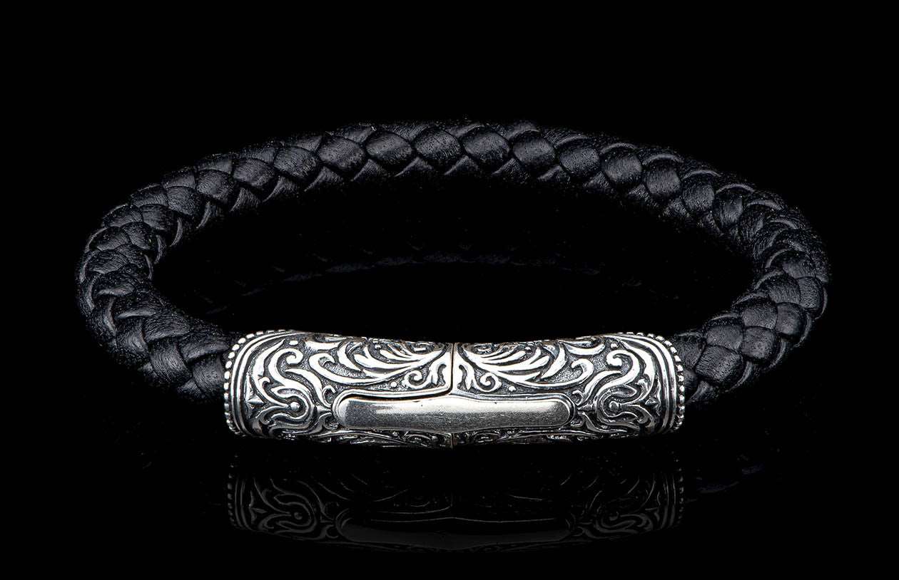 Black Braided Leather 'Milan' Bracelet