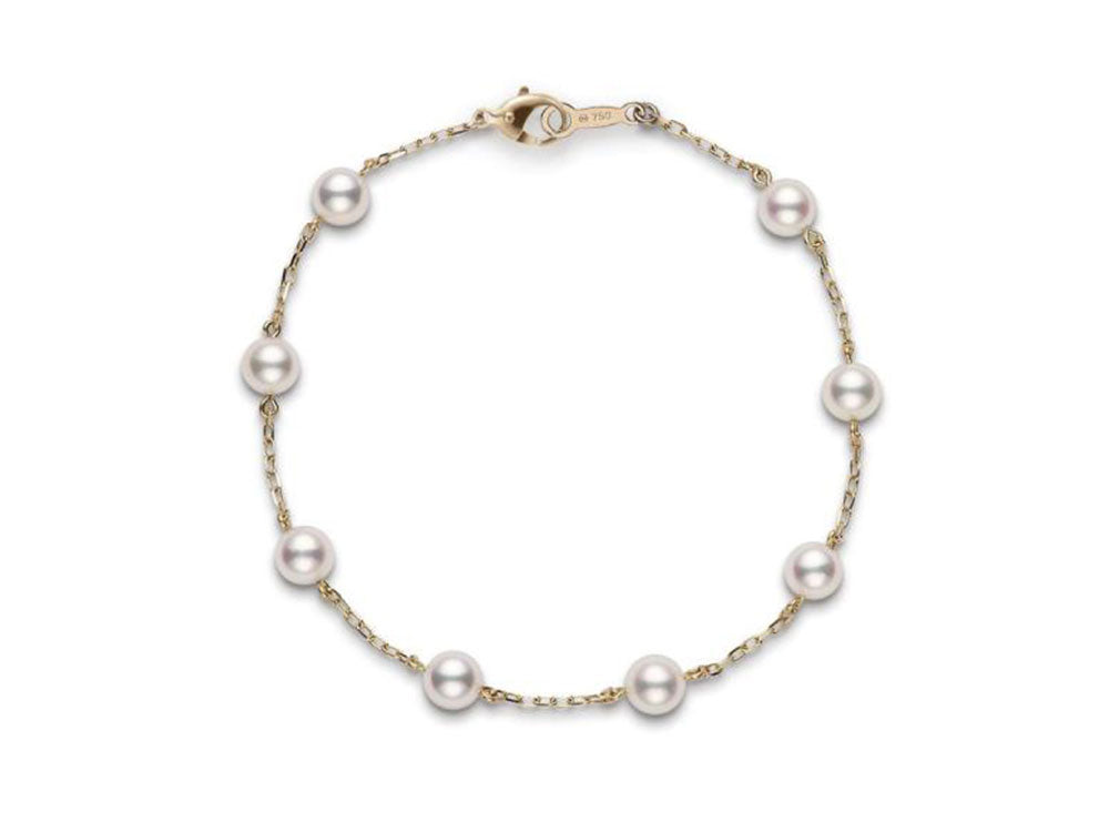 Chain Pearl Bracelet in Yellow Gold
