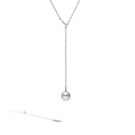 Lariat Necklace with Pearl & Diamonds