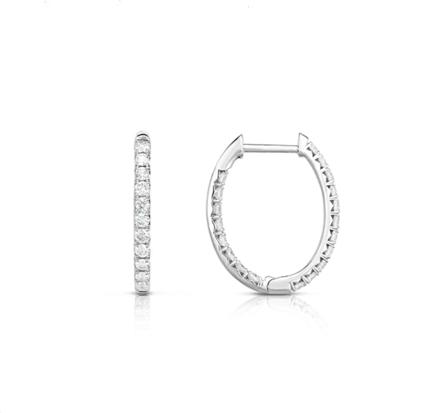 14k White Gold Oval Hoops 3/4tw
