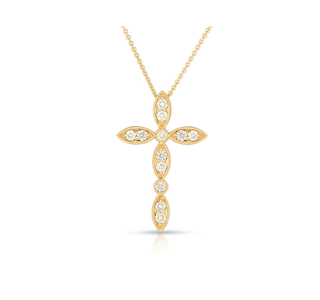 Milgrain Diamond Cross In Yellow Gold