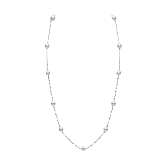 White Gold Pearl Station Necklace