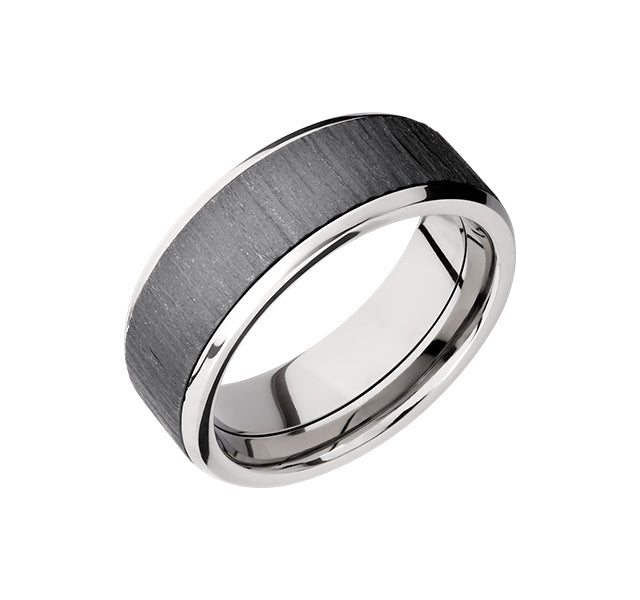 Titanium 8mm Band With Treebark Zirconium Inlay And Beveled Edges