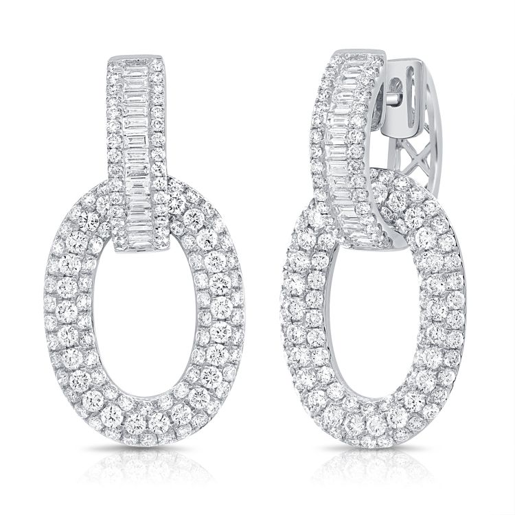 Round and Oval Drop Hoop Earrings in White Gold