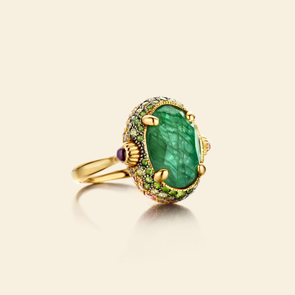Dancing In The Rain Reverse Ring with Multi Colored Gems