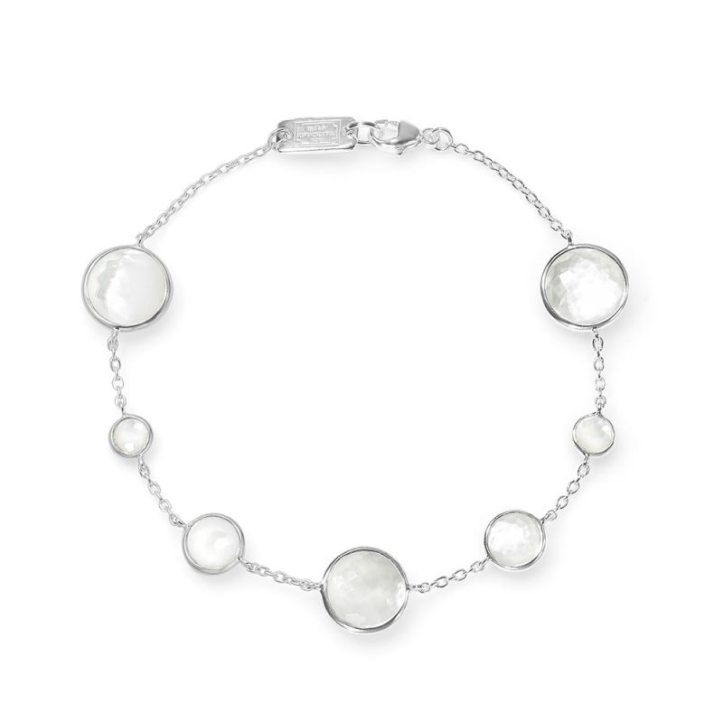 Silver Lollipop 7-Stone Link Bracelet in Mother-Of Pearl and Rock Crystal Doublet