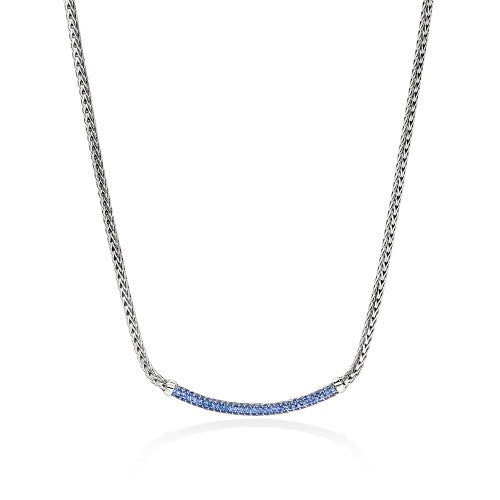 JOHN HARDY SS BLUE SAPPHIRE BAR NECKLACE ON CHAIN, 2.5MM, 16...