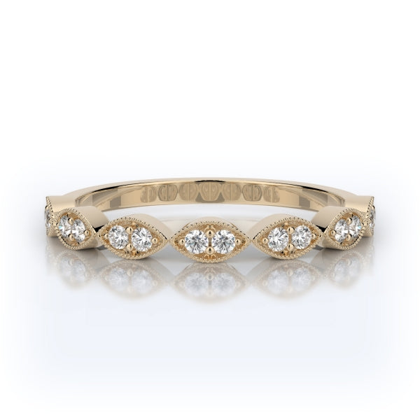Beadset and Milgrain Marquise Shape Band in Yellow Gold