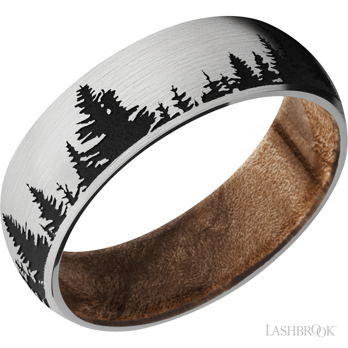 Cobalt Chrome 7mm Band With Tree Design And Maple Burl Sleeve
