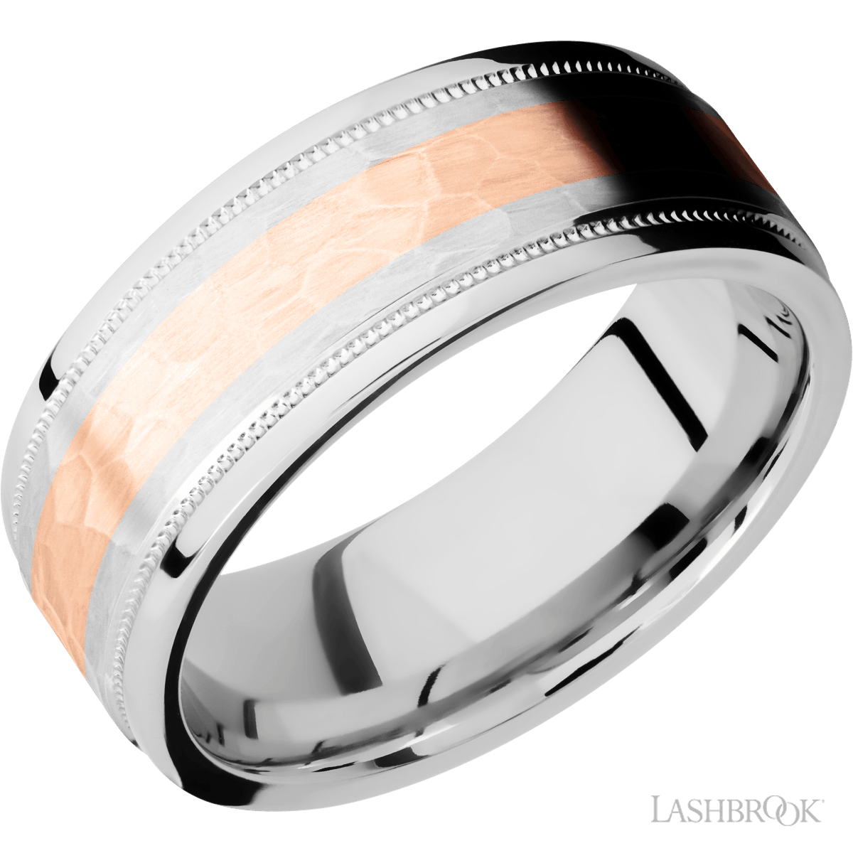 Cobalt Chrome 7.5mm Band With Milgrain Edges And 14k Rose Gold Inlay