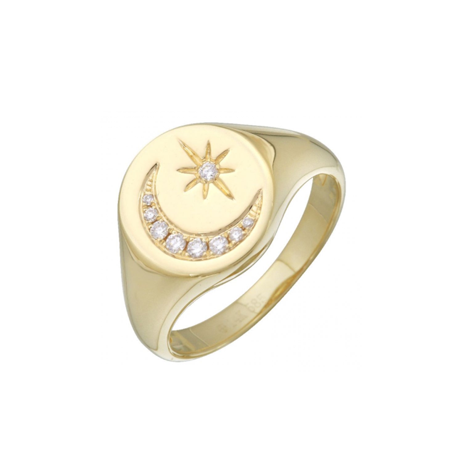 Pave Moon & Star Signet Ring