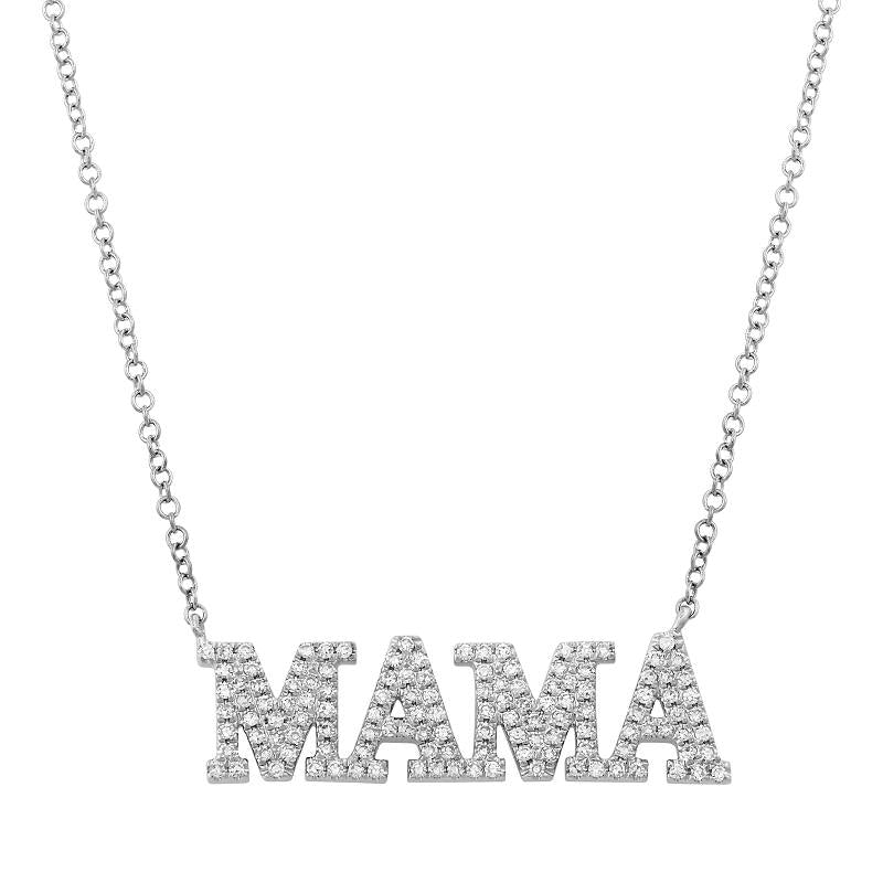 Pave "MAMA" necklace in White Gold