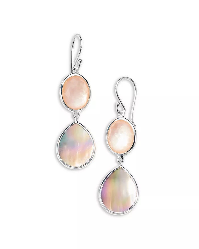 Rock Candy Oval & Teardrop Earrings in Pink & White Mother of Pearl