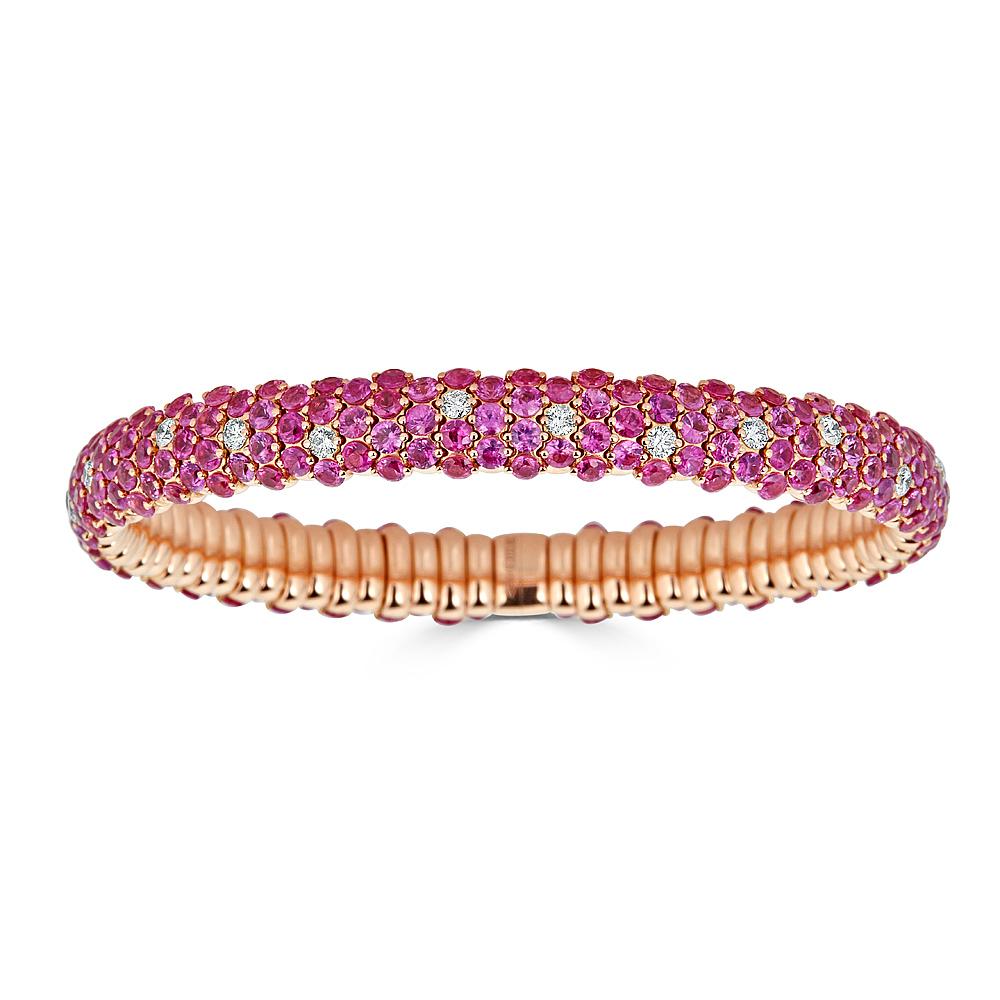 Domed Stretch Bracelet with Pink Sapphire & Diamonds