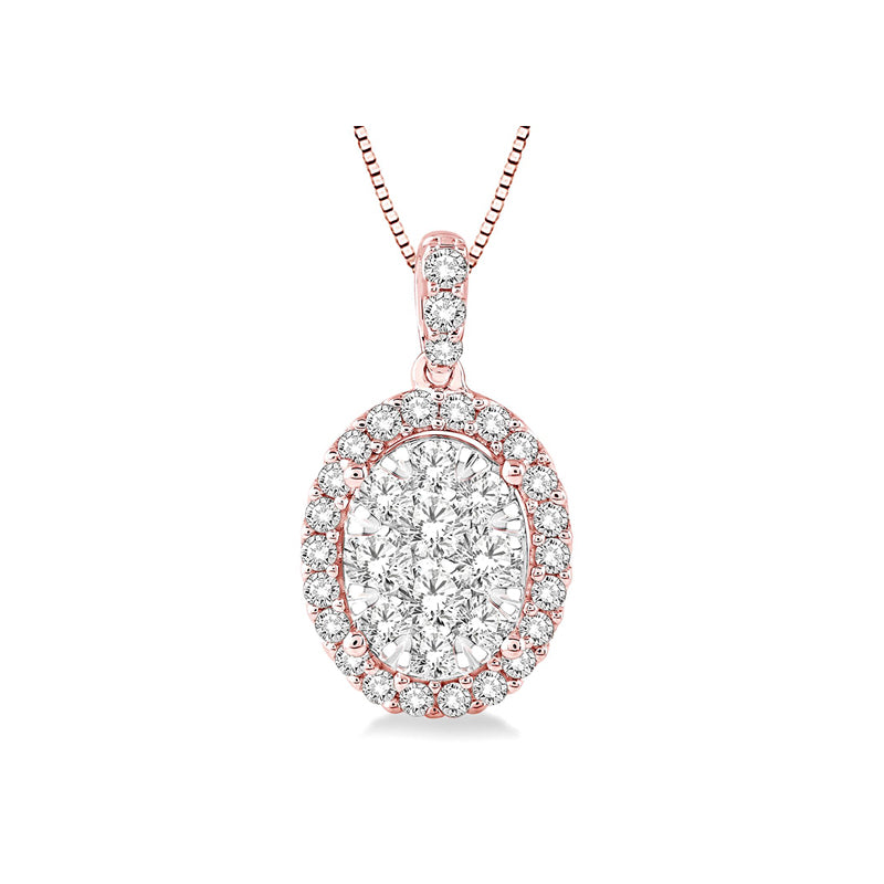 Oval Shaped Diamond Cluster Necklace in Rose Gold