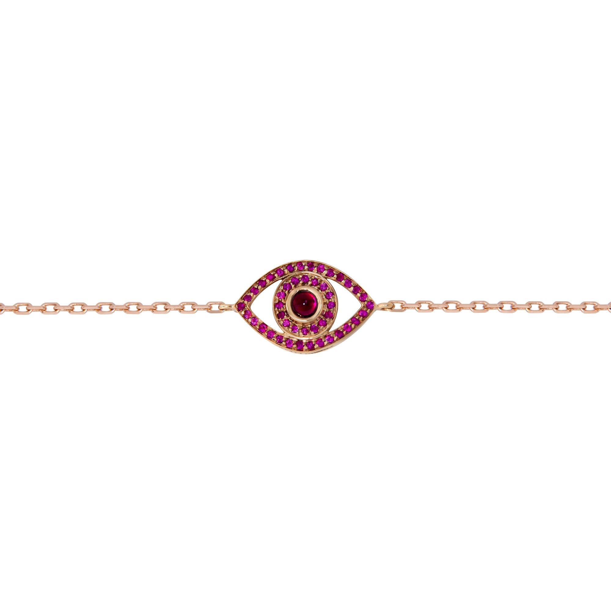 Mini Evil Eye Bracelet with Pave Rubies & Quartz Center