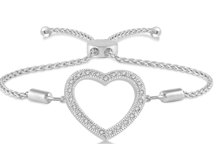 Diamond Heart Adjustable Slide Bracelet in Sterling Silver