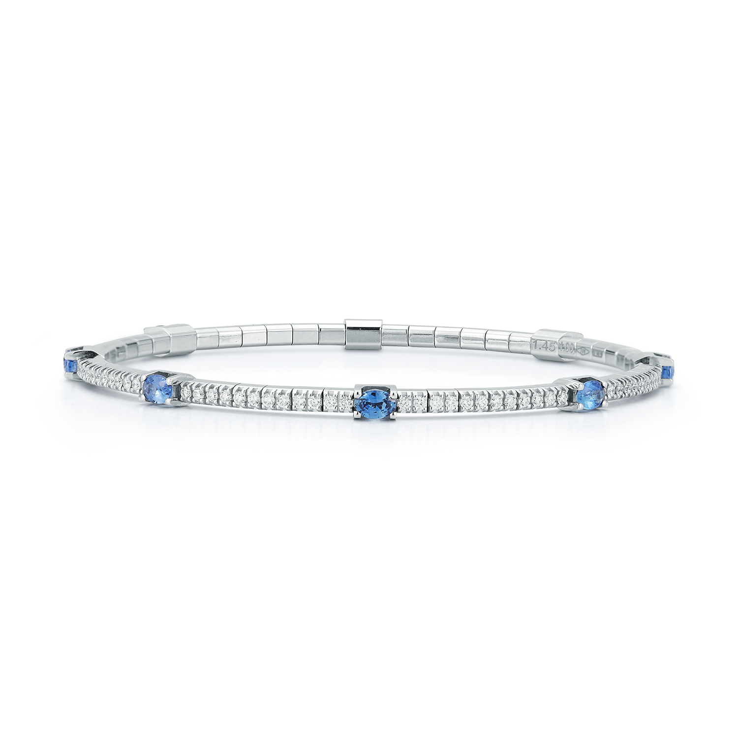 Stretch Bracelet with Oval Blue Sapphire Stations and Diamonds