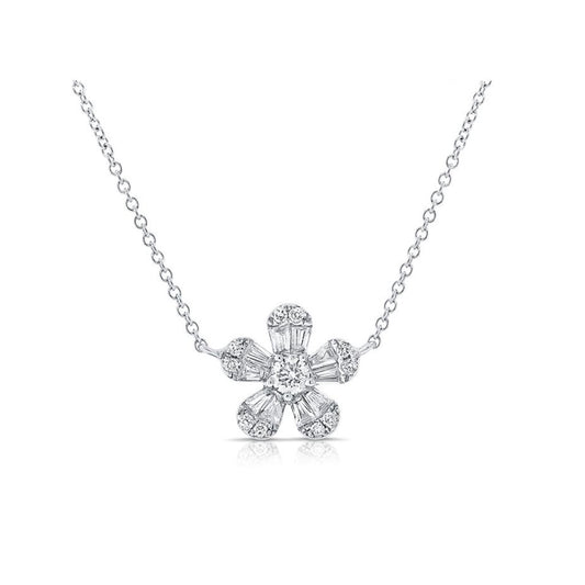 Diamond Flower Necklace in White Gold