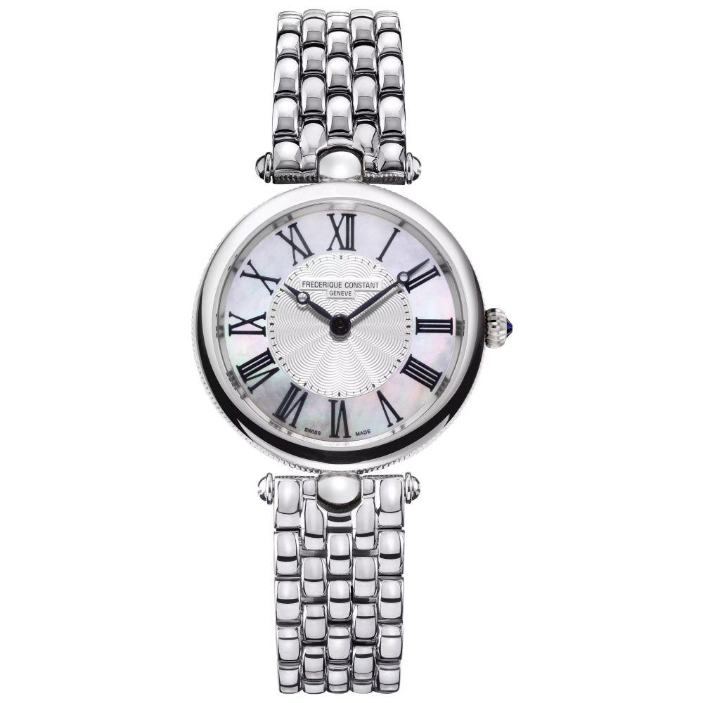30mm Art Deco Round Quartz Watch with White Mother of Pearl