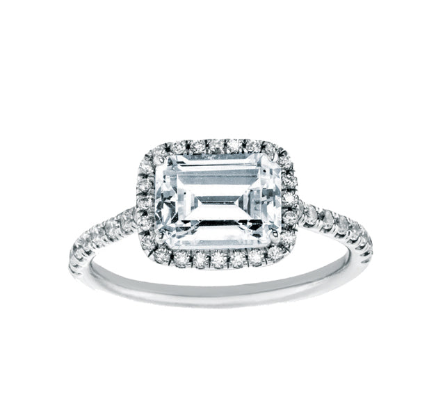 Sideways Emerald-Cut Engagement Ring Setting in Gold