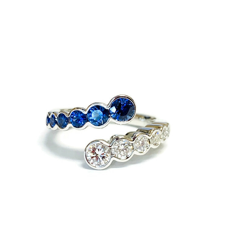 Bypass Ring with Blue Sapphire & Diamonds