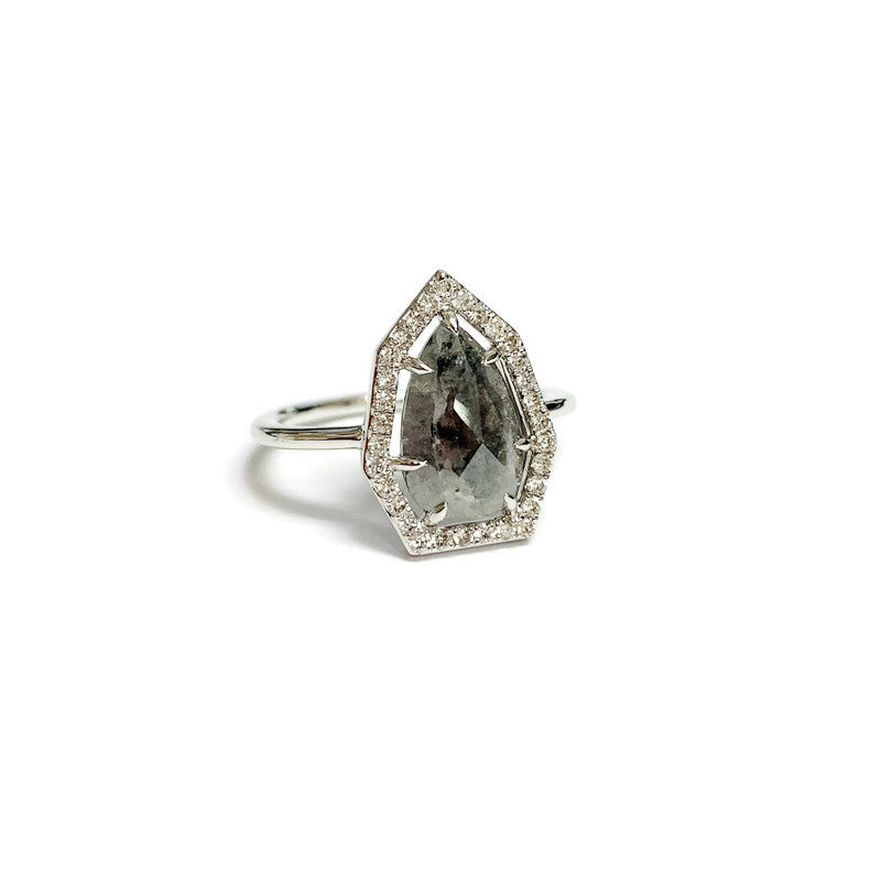 Pear Shaped Grey Rough Cut Diamond Ring